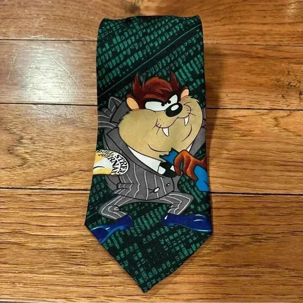 1990s Vintage Looney Tunes Taz Stock Market Neck Tie - Picture 2 of 6